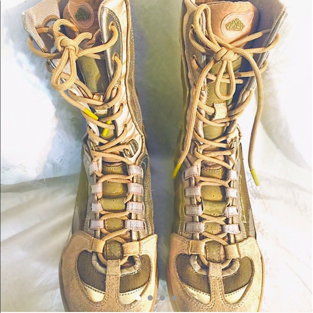 Rare Gold Mesh Lace Up Militarily Boots
